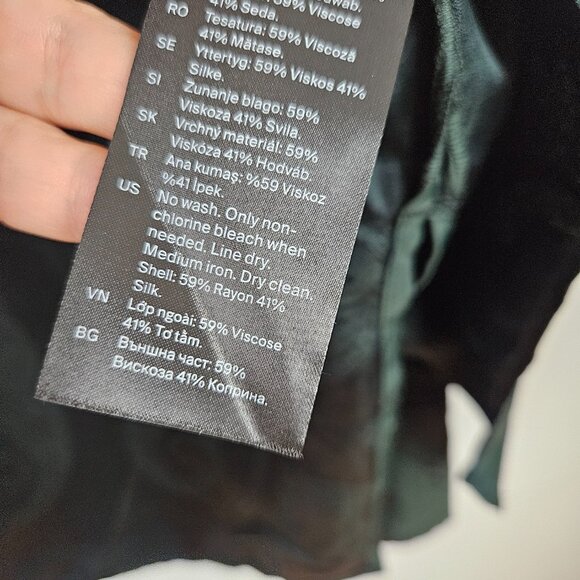 COS Jacquard Bow Back Silky‎ Blouse Sz 4 Dark Green Shirt Relaxed Long Sleeve - Picture 11 of 13